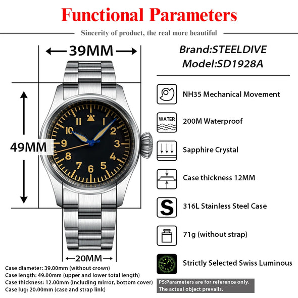 Steeldive SD1928A Retro Army Pilot Watch