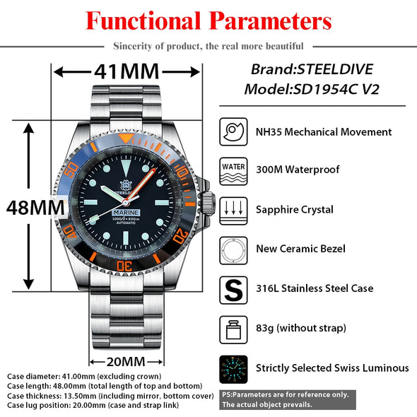 ★Welcome Deal★Steeldive SD1954C Orange Sub Automatic Watch V2